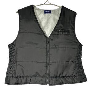 Vintage 90s Mens Size Medium Black Quilted Nylon Zip Vest Silver Lining Catalina